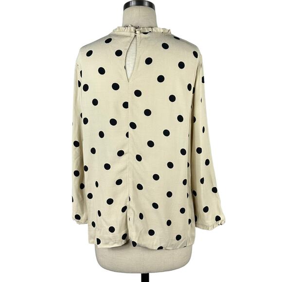 KATE SPADE Deco Dot Cream Black Polka Dot Crepe Blouse Women's 10 Preppy Chic - Picture 3 of 6